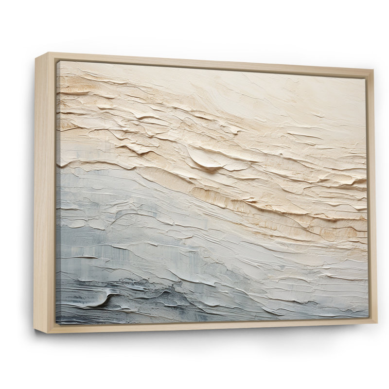 Décoration murale moderne bord de mer beige et gris I - Océan côtier, H 24 po x l 32 po x P 1 po, Cadre naturel flottant