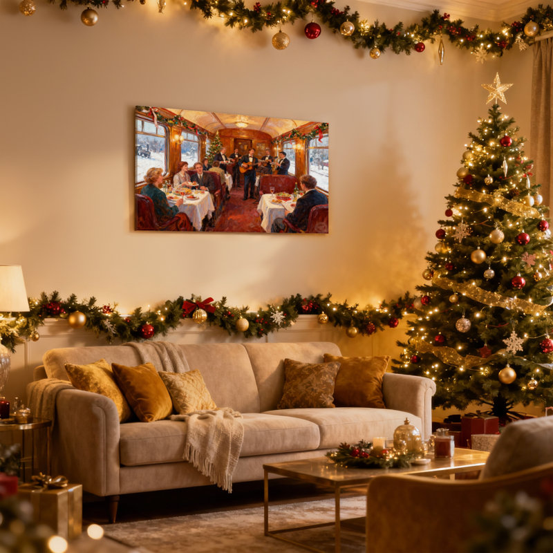 Ensemble de 3 reproductions d'art sur toile, train de Noël, H 16 po x l 24 po