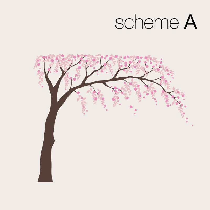 Adhésif décoratif saule avec fleurs de cerisier, Beige / brun / rose