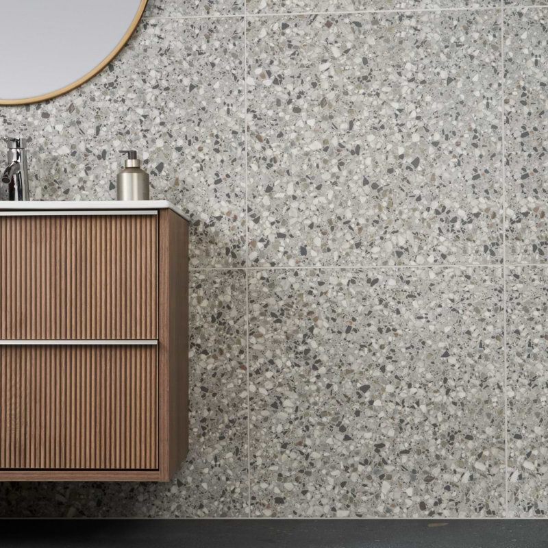 Kobe Flakes 24X24 Terrazzo Look Matte Porcelain Tile, Smoke Gray