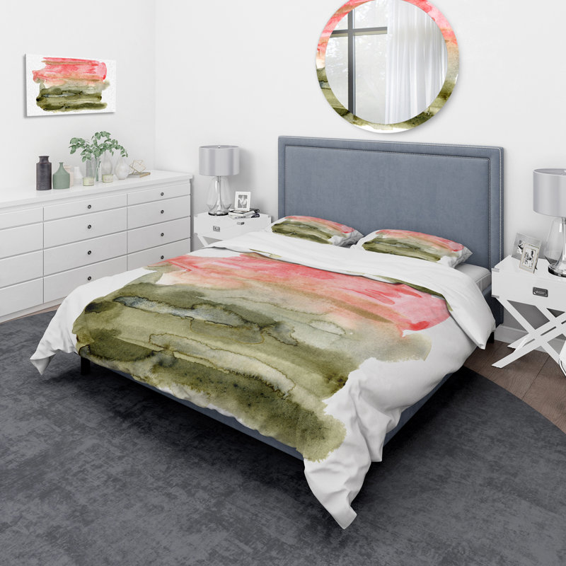Nuage abstrait rose, rouge et vert - ensemble de housse de couette moderne - microfibre de polyester