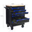 Chariot à outils 30 pouces à 7 tiroirs à plateau en bois pratique avec poignée et roulettes, armoire de rangement pour garages, entrepôts, ateliers de réparation (noir et bleu)