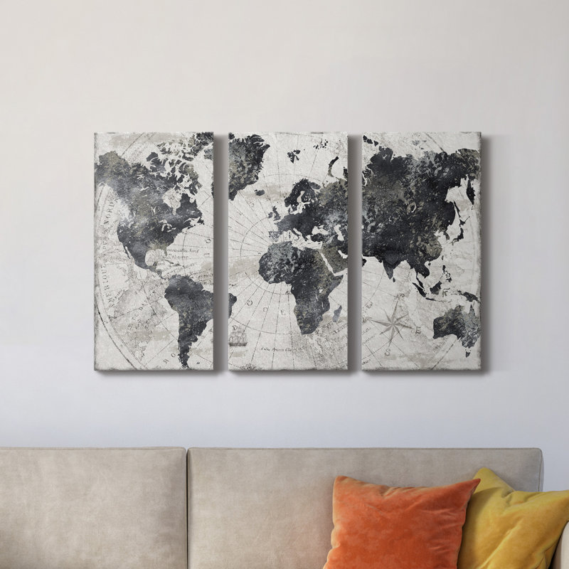 «Modern Atlas», impression sur toile tendue 3 pièces, H 27 po x l 54 po x P 1 po