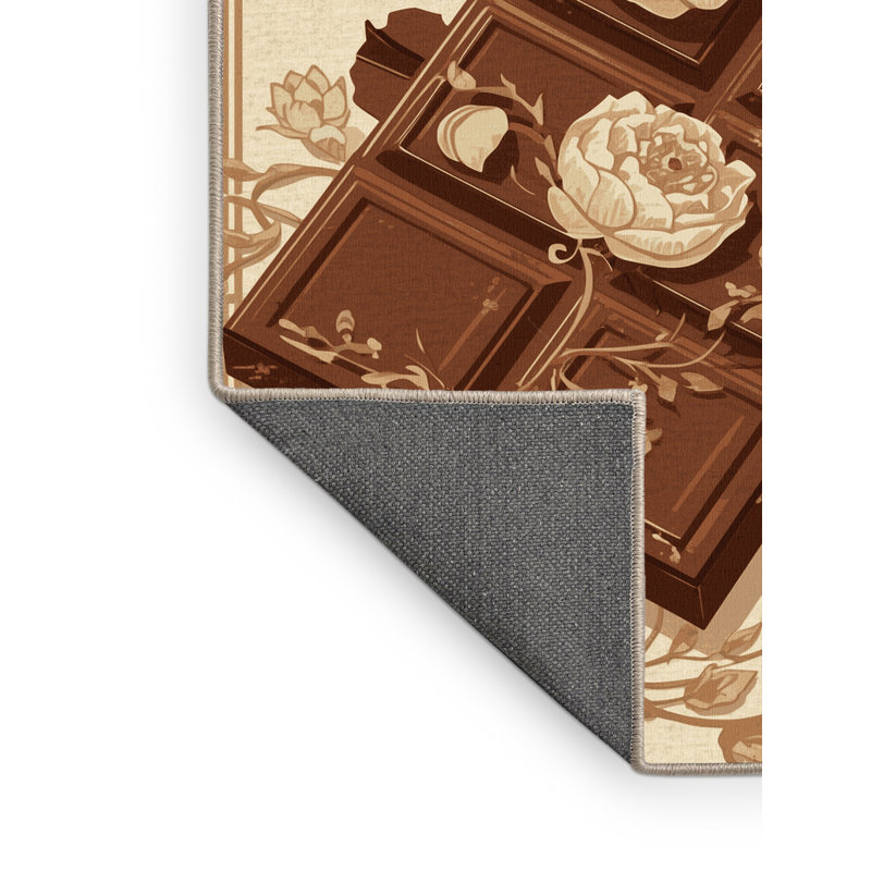 Tapis à motif floral moelleux et doux à motif floral chocolat, 7 x 9