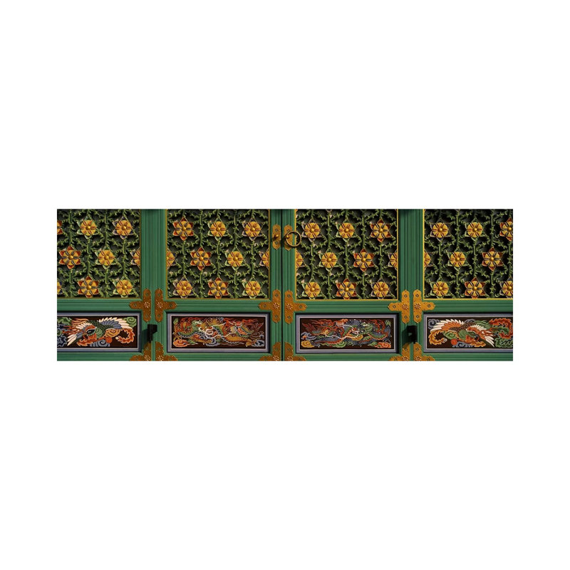 Paintings On The Door Of A Buddhist Temple, Kayasan Mountains - Wrapped Canvas Panoramic Print