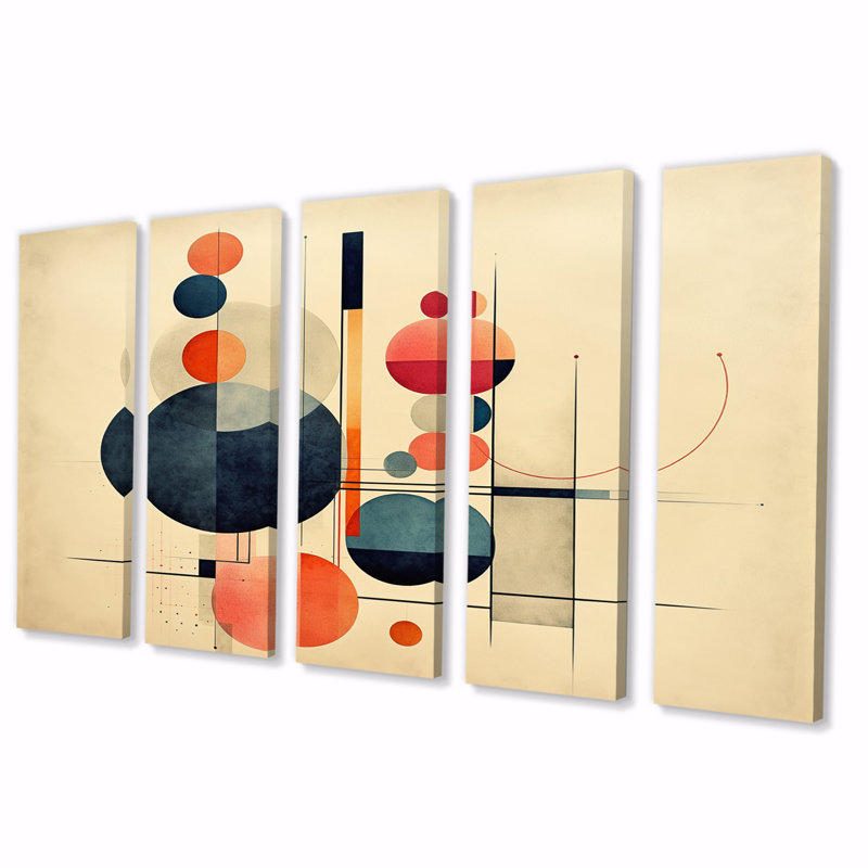 Syncronicities Midcentury Elegant Retro Art VI - Modern Midcentury Wall Art Print - 5 Equal Panels