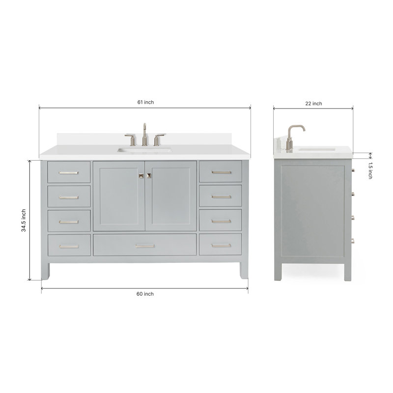 Cambridge 61'' W Single Vanity, Gray, Rectangular