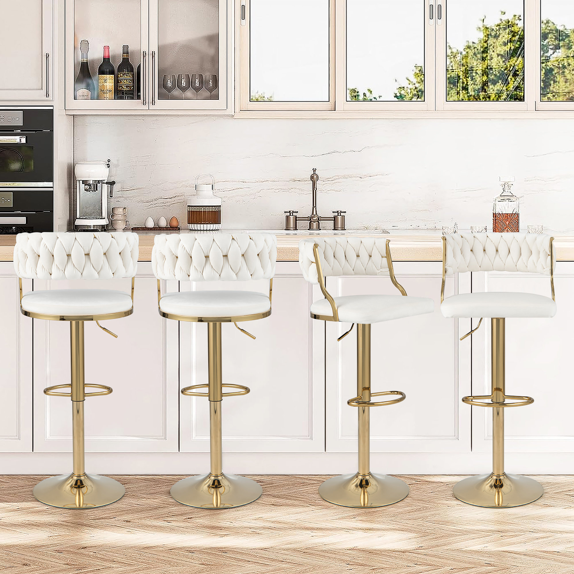 Everly Quinn Yeni Swivel Adjustable Height Counter Stool with Metal ...