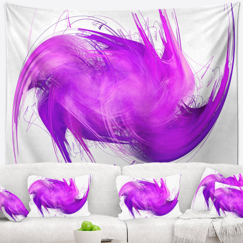 Tapisserie abstrait abstrait à motif fractal mauve, H 68 po x l 80 po