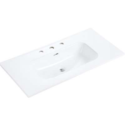 White Ceramic Basin, Seamless Construction, Integrated Ceramic Sink, 36.37 In Depth, 18.42 Width, Elegant And For Kitchen