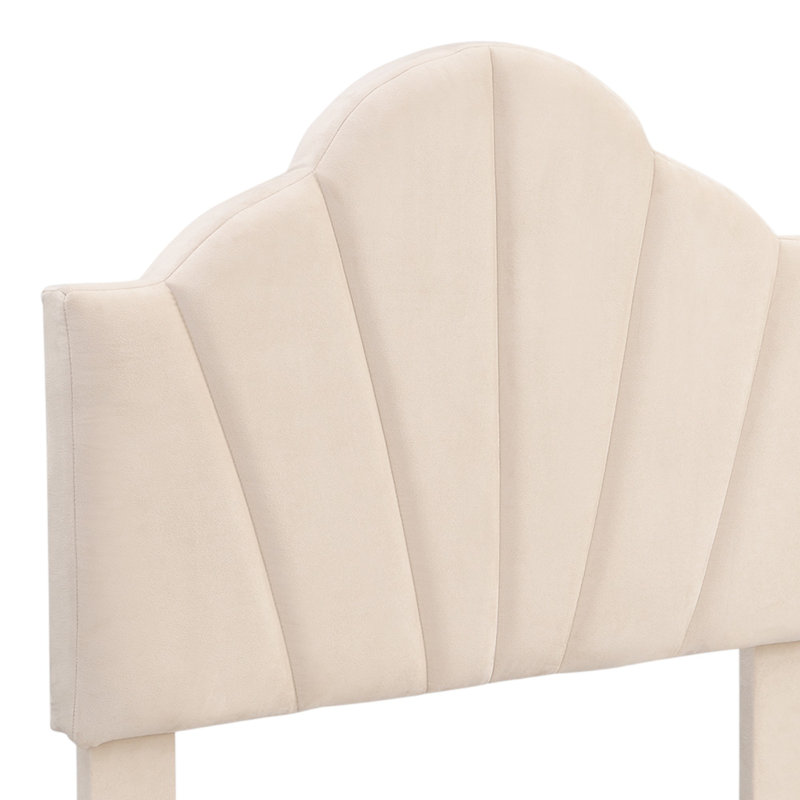 Aarna Velvet Upholstered Bed, Beige, Double (140 x 195 xm)