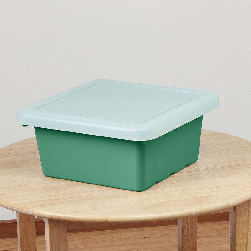 ECR4Kids Stackable Square Bins with Non-Snap Lids, Multipurpose Organization, 4-Pack, Emerald