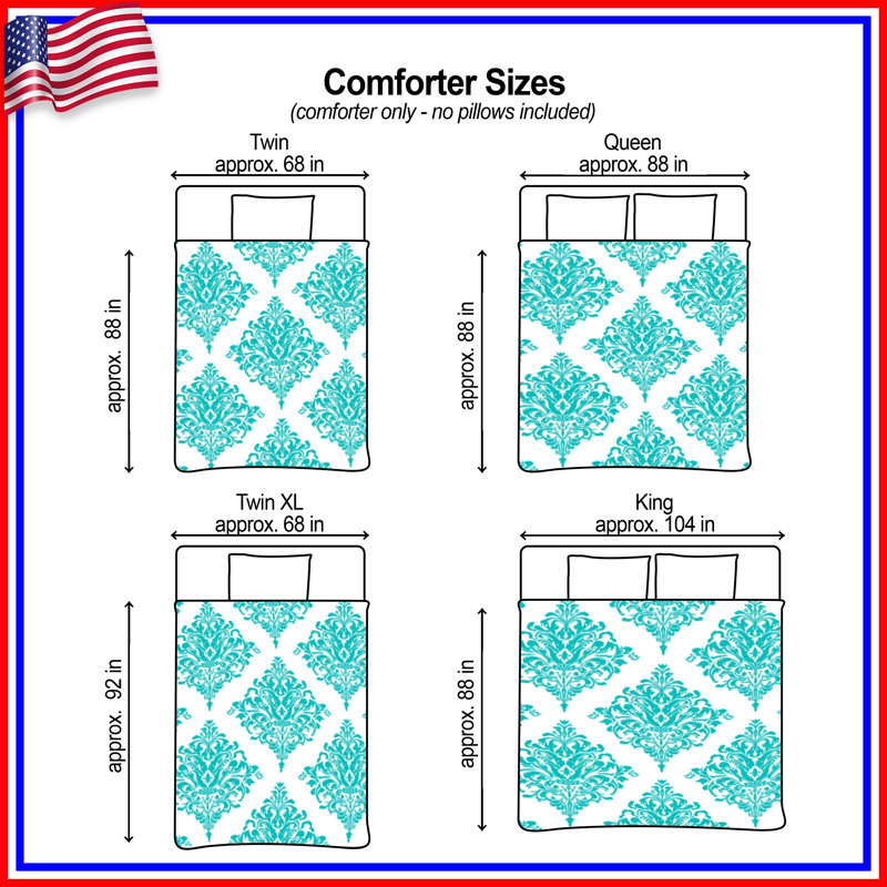 Turquoise Damask Pattern Comforter, Queen