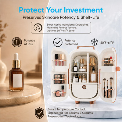 Réfrigérateur pour soins de la peau de 0,45 pi³ / min 12 L, réfrigérateur à maquillage portable avec contrôle de température de 50 à 64 ° F, réfrigérateur de beauté pour le rangement de maquillage et de cosmétiques, fonctionnement silencieux pour la chambre à coucher, la salle de bain, le bureau