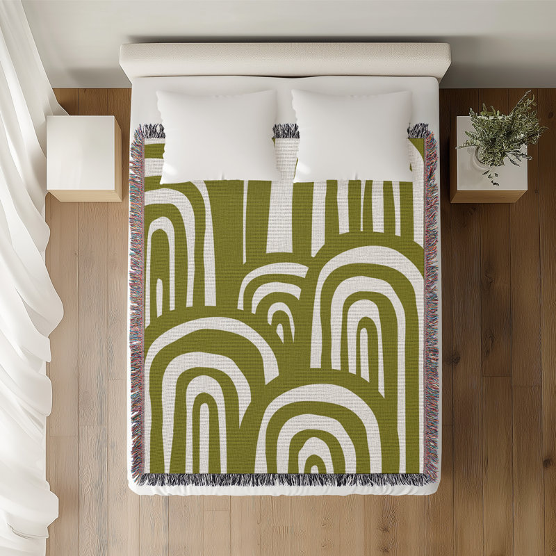 Jeté en coton à imprimé abstrait Lyno, Chartreuse, 60 po x 80 po