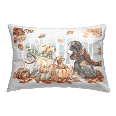 Autumn Fun Dogs Printed Outdoor Throw Pillow Design by Mary Urban
