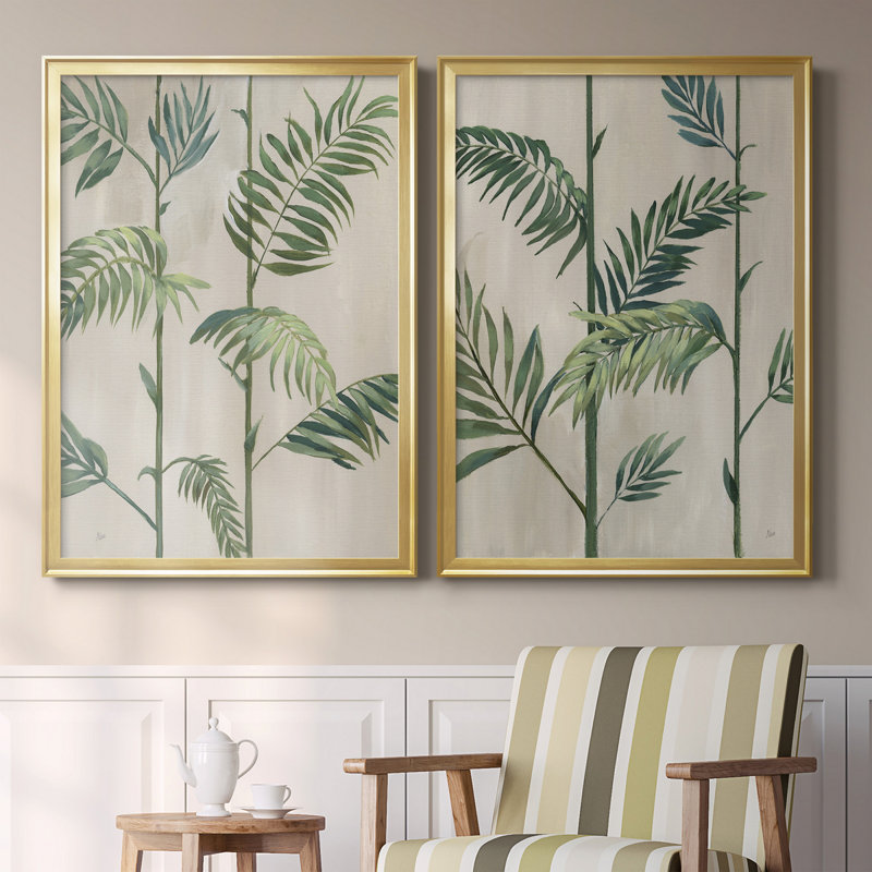 Modern Fronds I - 2 pièces, Or, H 26,5 po x l 73 po x P 1,5 po