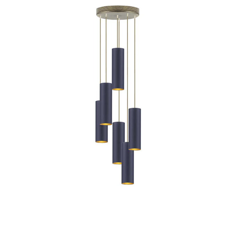 Donn 6 - Light Cluster Pendant, Brushed Bronze, Blue