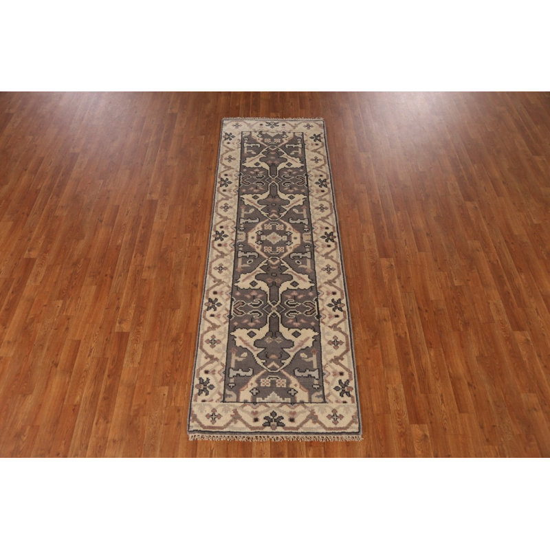 Tapis de couloir indien fait à la main gris Oushak 3 x 8