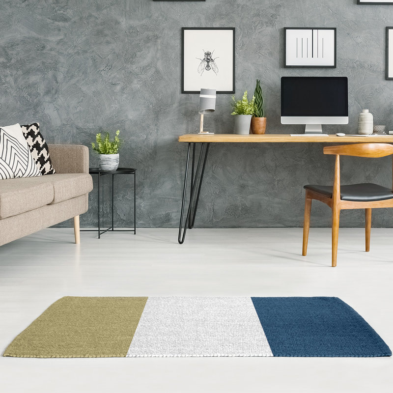 Tapis doré/bleu, Rectangle 5 pi x 7 pi