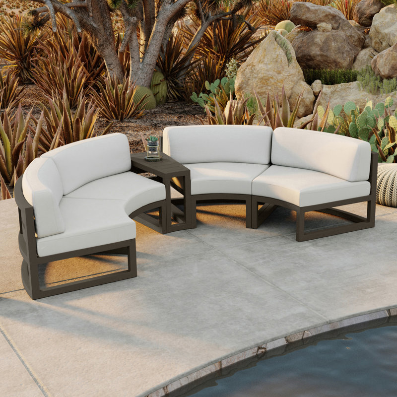 Avion 43" Wide Outdoor Curved Patio Sectional with Sunbrella Cushions, Slate, Canvas Natural Sunbrella® Canvas