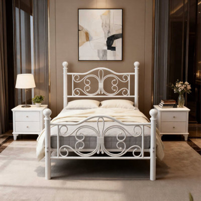 Twin Metal Platform Bed with Butterfly-Style Headboard and Footboard, Under-Bed Storage, Easy Assembly, White