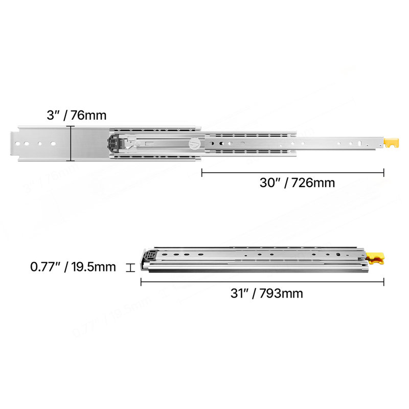 1 paire de glissières à roulement à billes 18-60 po à extension complète, H 2,56 po x l 32,87 po x P 3,74 po