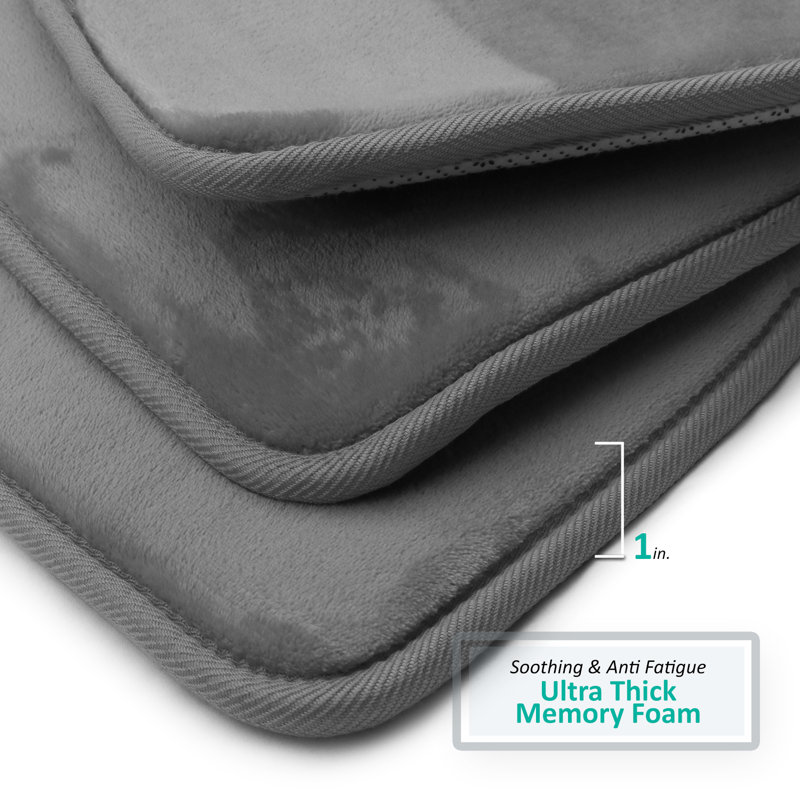 Aighan 3 Piece Ultra Soft and Absorbent Memory Foam Bath Rug Set with Non-Slip Backing, Gray