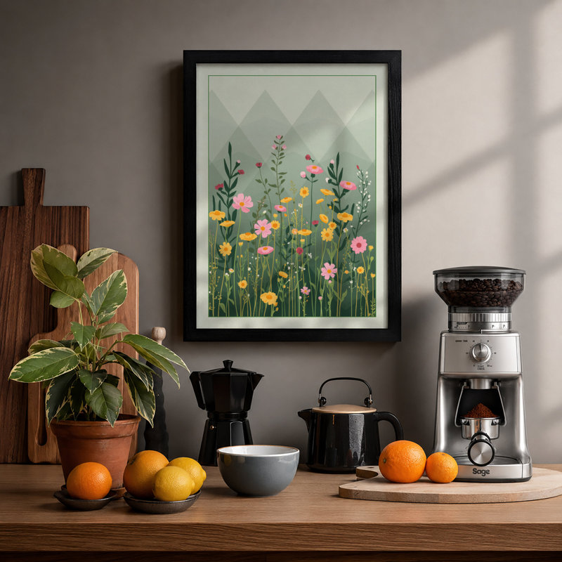 Wildflower Meadow Modern - Print, A2 - 59.4 x 42.0 cm, Black
