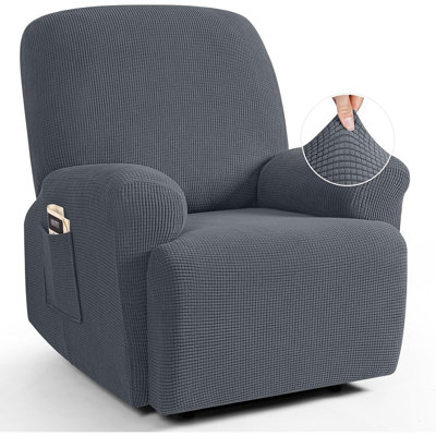 4-Piece Stretch Recliner Chair Cover, Soft Jacquard 1-Seater Sofa Slipcover with Elastic Furniture Protector, Gray