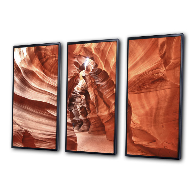 Antelope Canyon High Structures - Ensemble de 3 toiles encadrées, Noir, H 28 po x l 36 po x P 1 po