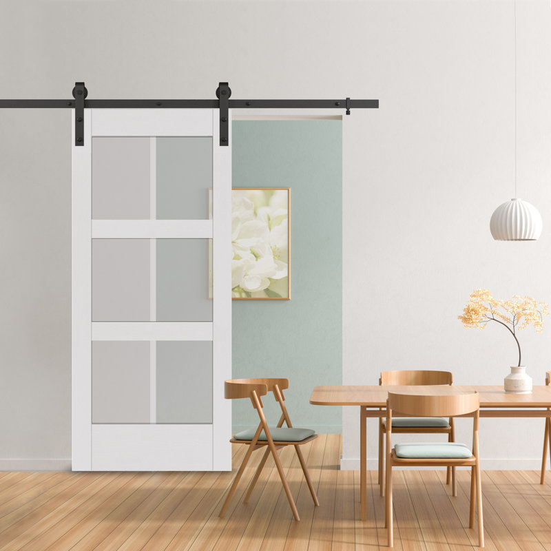 White Frosted Glass Paneled MDF Barn Door, 37'' x 84''