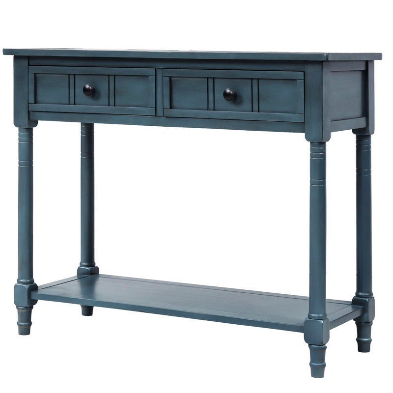 Console Wilson, table d'entrée, canapé avec deux tiroirs et tablette inférieure, Marine