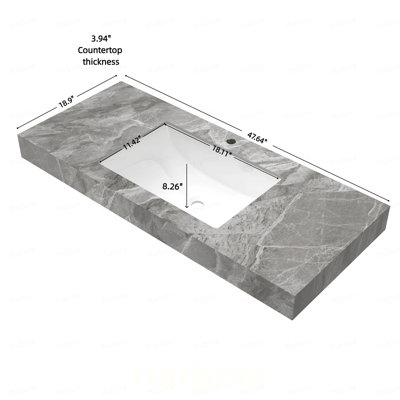 48"Sintered Stone Countertop and Undermount Ceramic Basin with Three Standard Pre-drilled Faucet Holes, NO Cabinet, NO Faucet and Sink Cover