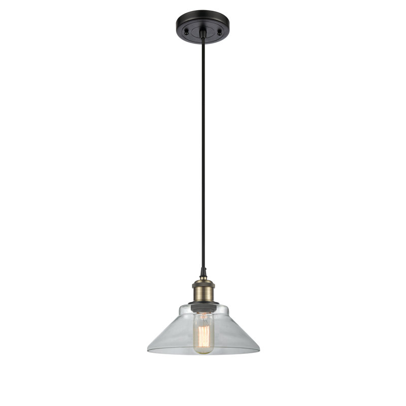 Luminaire suspendu conique 1 lumière Reede, Laiton antique noir, Transparent
