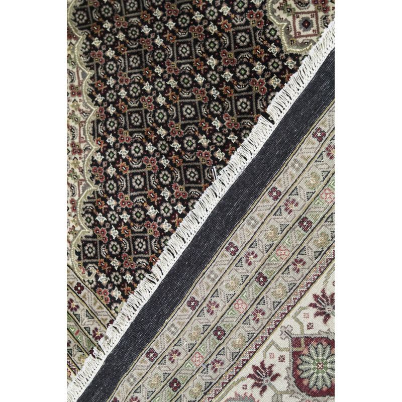 Hand-Knotted High-Quality Black and Cream Area Rug