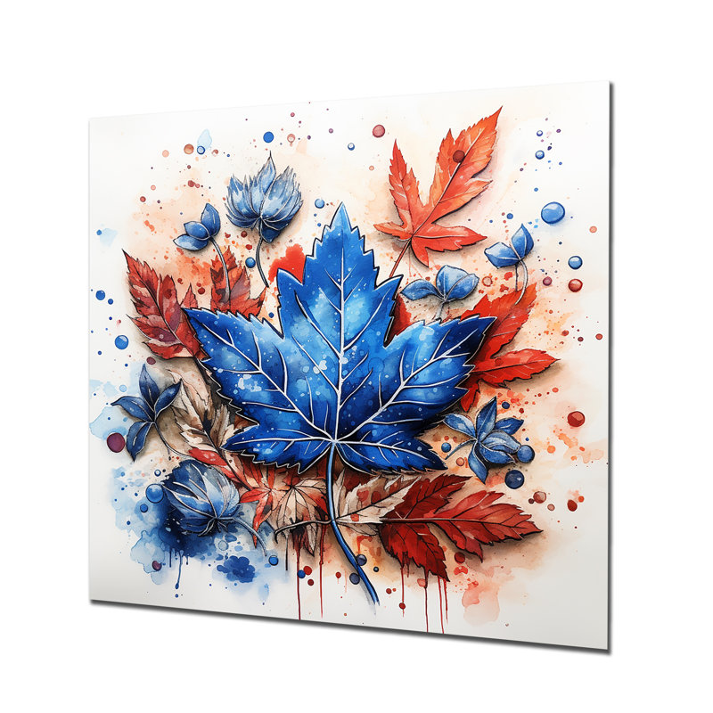 Bleu et rouge, feuille d'érable de Toronto - art mural en métal Hockey, H 29 po x l 29 po