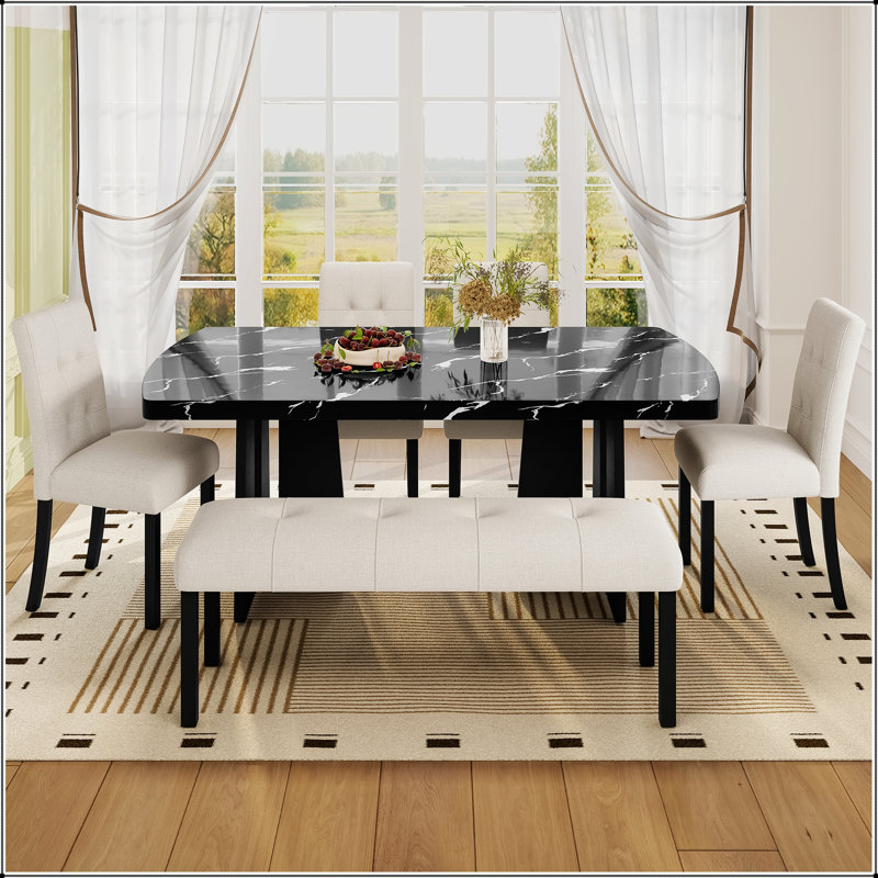 Banc de salle à manger en lin capitonné Modern, Beige