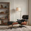 Méridienne rembourrée en cuir de polyuréthane de style Mid-Century avec repose-pieds, structure en bois massif, base en alliage d'aluminium robuste pour le bureau à domicile et le salon-1157644770-1141462698