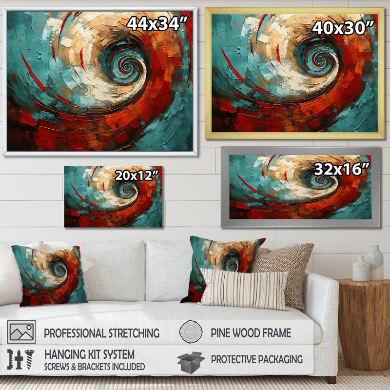 Corneilus - Décoration murale spirales abstraites_106174, H 24 po x l 32 po x P 1 po, Toile avec cadre flottant noir