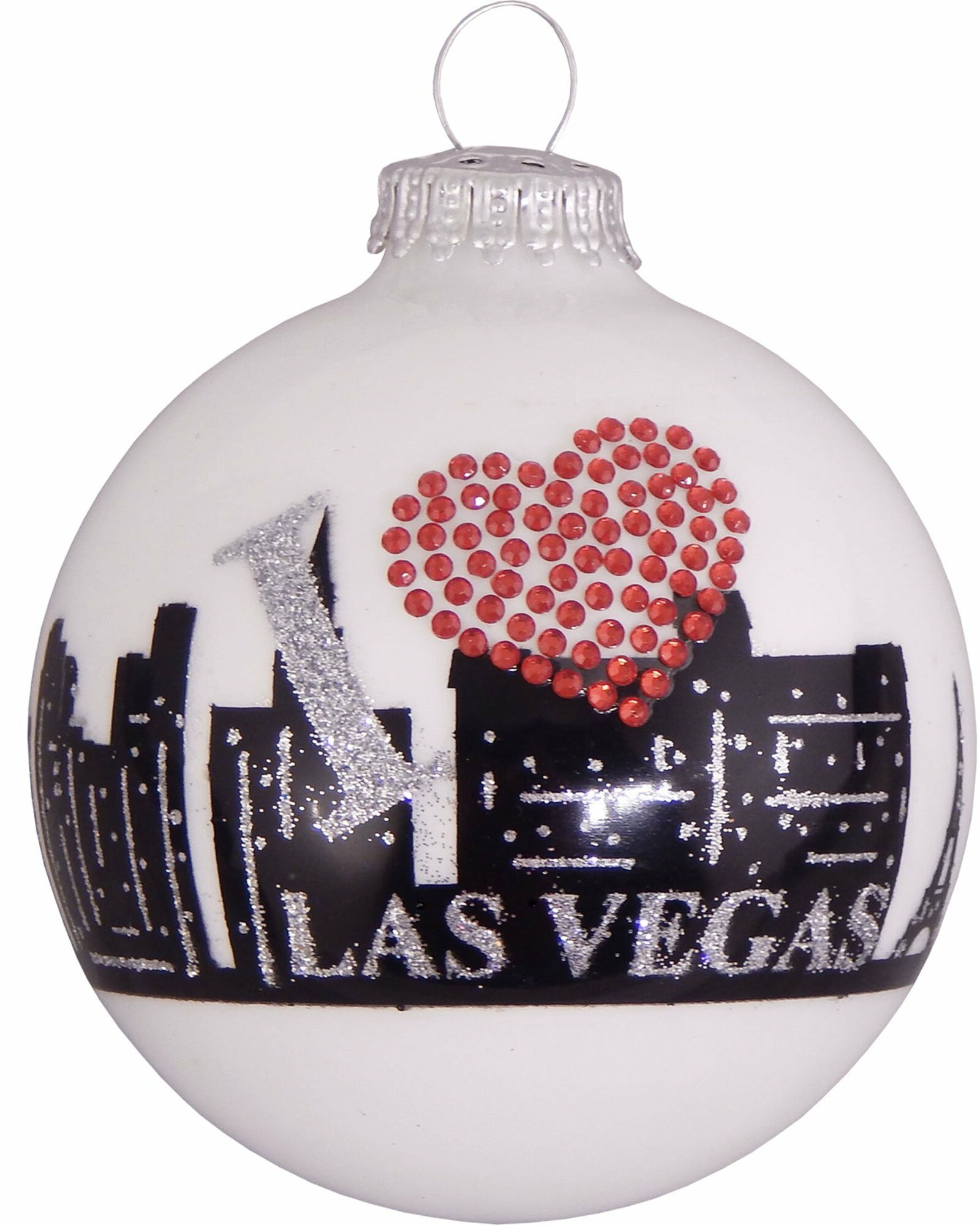 3 1/4 Pearl White I Heart Las Vegas City Skyline Glass Ornaments The Holiday Aisle