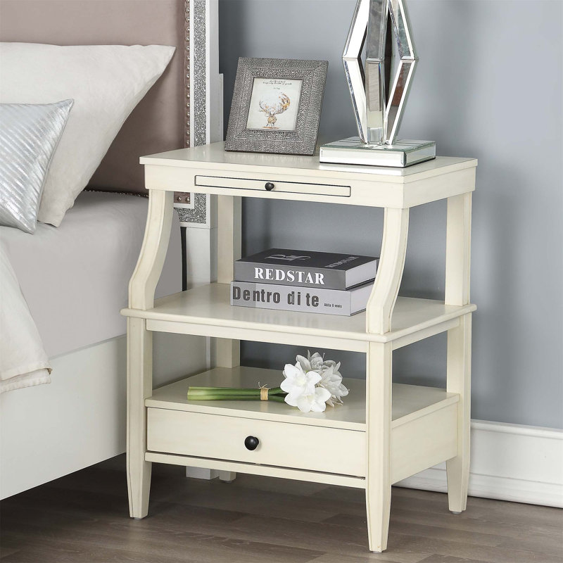Table de chevet avec rangement Newland, Blanc antique