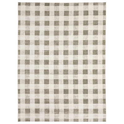 Dashelle Distressed Gingham Plaid Tan/Ivory Area Rug