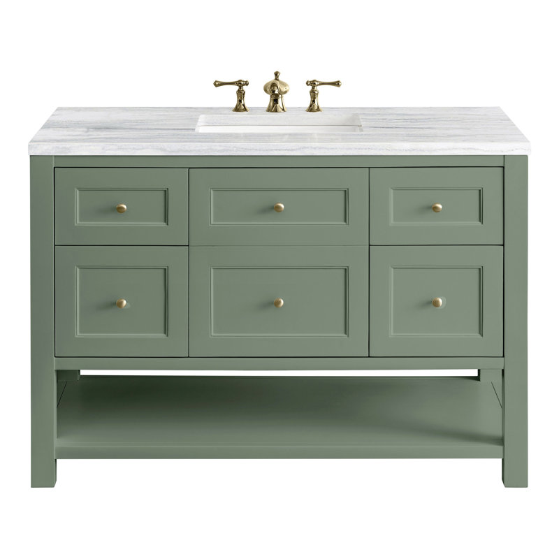 Breckenridge 48'' W Single Vanity, Carrara White, 8" Widespread, Smokey Celadon