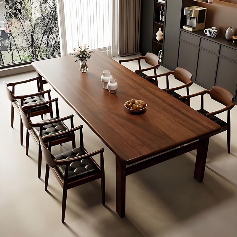 Rectangular Home    Walnut    Dining    Set, 29.5"H x 78.7"L x 31.5"W