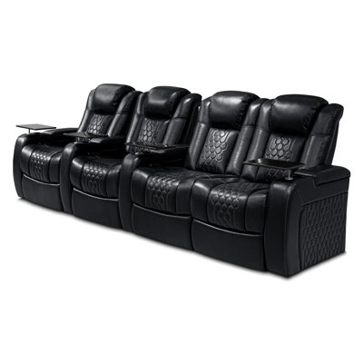 124.4"Power Recliner 4 PC Made Withtop-Grain Nappa,Fully Adjustable Relaxation,Smart Charging,Dynamic RGB LED Lighting,BLACK