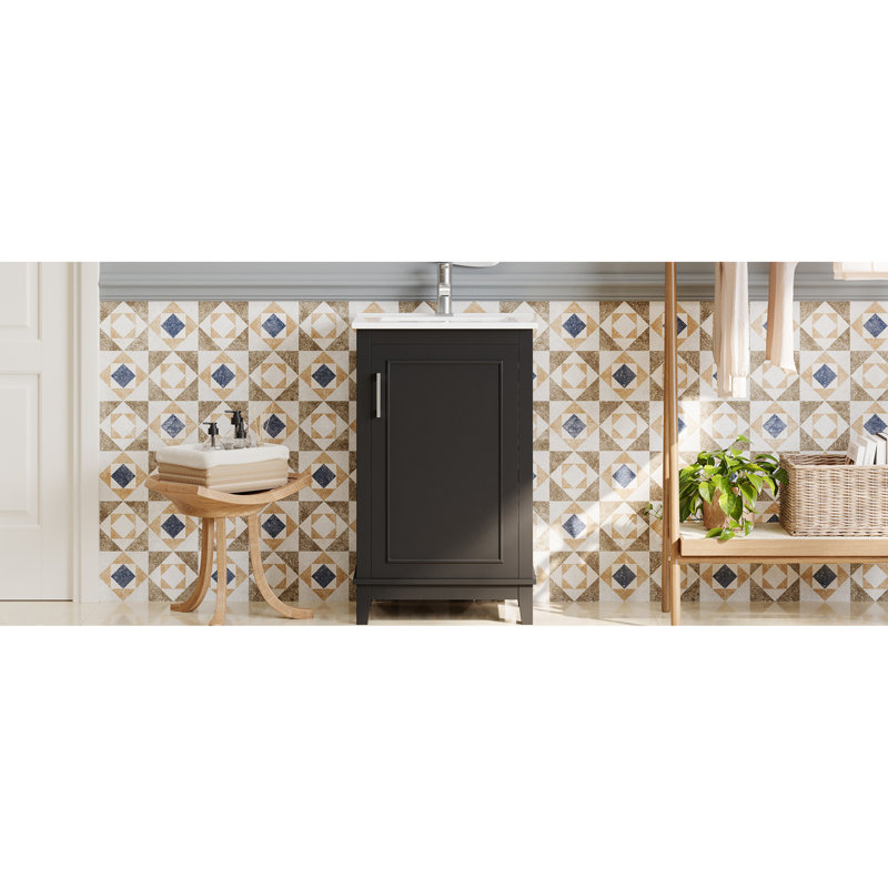 Meuble-lavabo de salle de bain 20 po, conception moderne, lavabo en céramique, rangement spacieux, fermeture en douceur 20 po avec lavabo - compact et fonctionnel pour la salle de bain