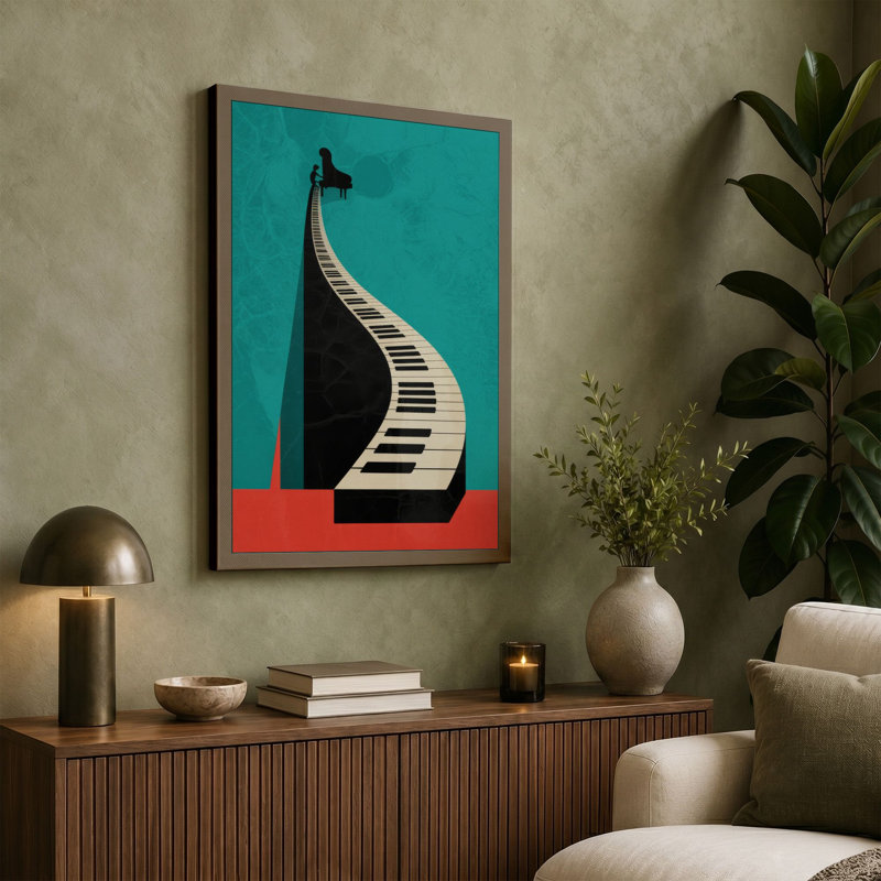 Piano Rising Modern 1 Piece Wrapped Canvas Wall Art, 30x20 - 76.2 x 50.8 cm, Terracotta Border