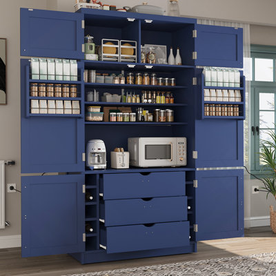 80.1'' Tall Freestanding Kitchen Pantry, 41.3''X18.2'' Large Shaker Style Storage Cabinet Cupboard With 2 Power Outlets, Adjustable Shelves And Door S