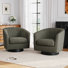 Upholstered Swivel Barrel Chair With Solid Wood Base